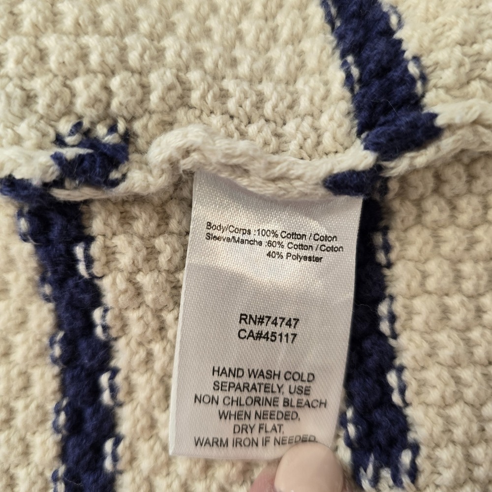 Natural Reflections Hooded Cardigan L Cream Blue Stripe Open Front Knit Boho.... - Picture 5 of 12